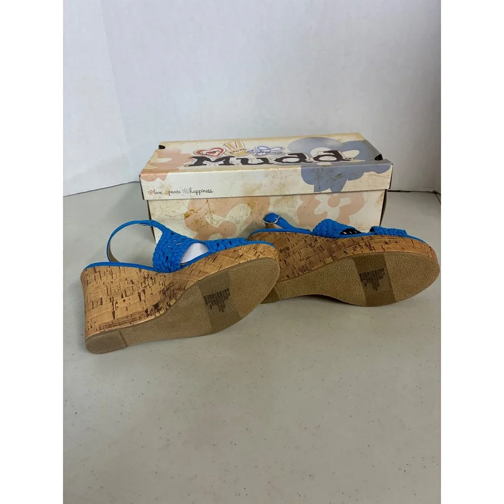 Mudd‎ Womens Electric Blue Woven Cork Wedge Sandals MDKNOLLBRIGHT Size 7.5  NEW